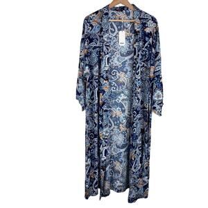 NWT Coofandy Men's Size M Lightweight Blue Paisley Kimono Robe Jacket